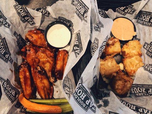 Bone-in Wings and House Made Boulder Cheese Curds