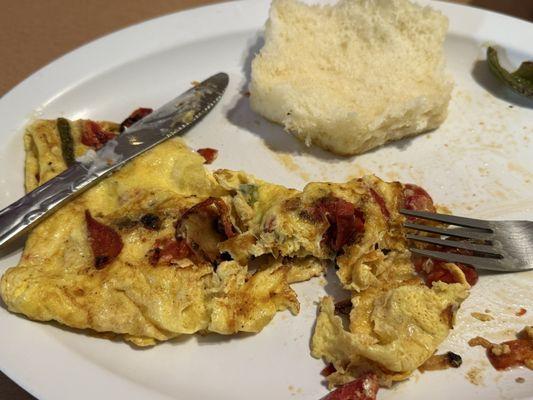 Veggie omelette and biscuit