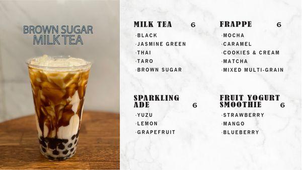 Milk Tea / Frappe / Sparkling Ade / Smoothie Menu