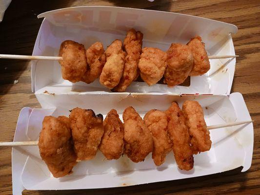 Mike's hot honey boneless wings, was buy one skewer, get one free!