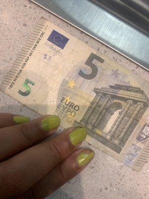 5 Euro (spain) to $3 USA dollars