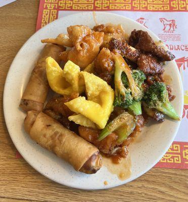 Springs rolls, beef and broccoli, and crab rangoons