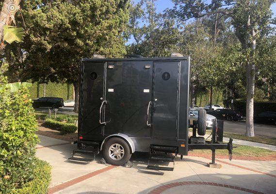 Gotta Go 2 station luxury restroom trailer at a special event in Beverly Hills