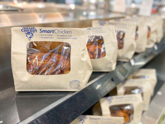 We feature the finest chicken available: Smart Chicken. Available rotisserie style, in our meat department, and used in all deli dishes.