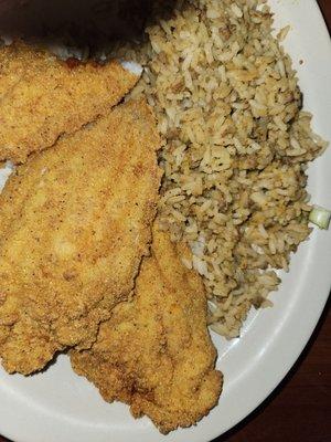 Fried catfish with dirty rice