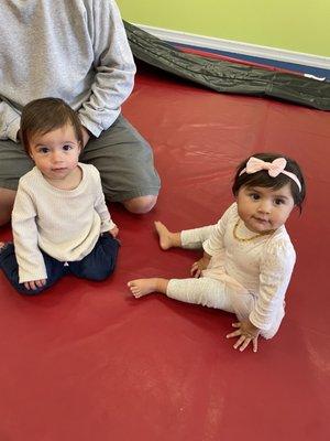 Camila and Emilia listening to teacher Ariel before we "walk" for the day