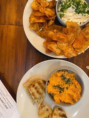 Fresh made chips and dip. Plus cheese and grilled bread.