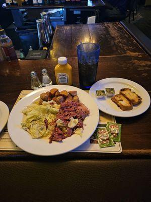 Corned Beef & Cabbage with Potatoes, Raisin Bread, & a Diet Pepsi!