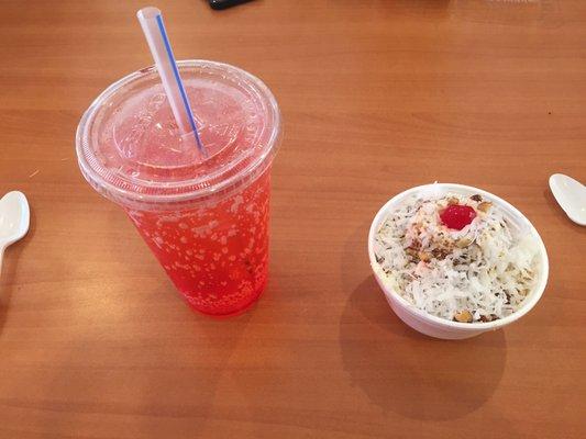 Raspberry phosphate and the Almond Joy concrete.