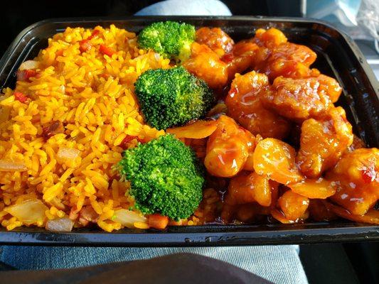 Orange Chicken, broccoli, pork fried rice.