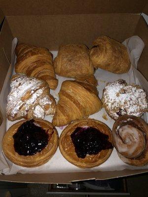 Berry danish, cinnamon bun, coffee cake, croissants