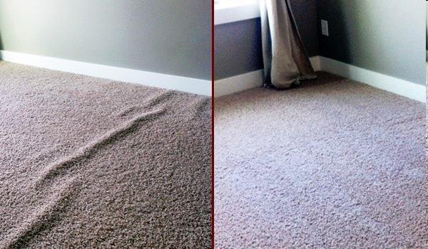 Before and After Restretch of carpet wrinkles