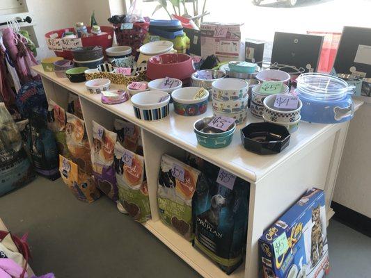 Lots of pet store finds like bowls, leashes, etc