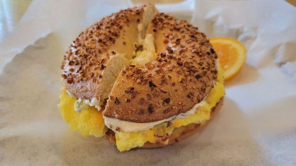 Ham Egg & Cheese on Garlic bagel