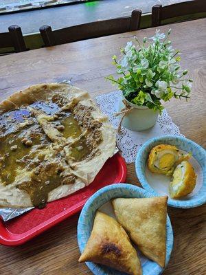 No meat on Good Friday...veggie samosas, egg ball, roti with curry and dahl