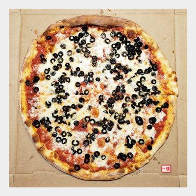 18" pie with black olives....