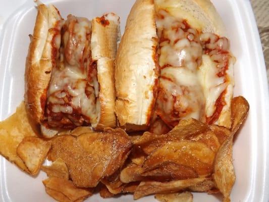 Meatball sub with house made chips