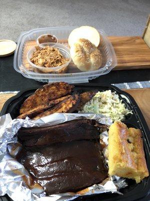 Ribs Platter, Bbq Tater Wedges,Grandmas Coleslaw,Cornbread,Pulled Turkey BBQ bun it's delish.