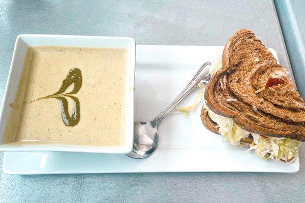 tuna salad sandwich and roasted poblano soup