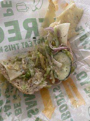 My veggie delight with "extra lettuce." I tried to eat it but it was just gross.