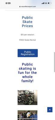 Just prices no hours for public skating