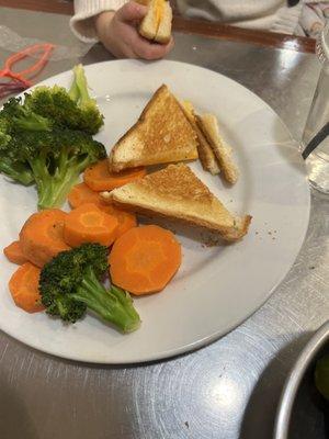 Kids Grilled Cheese Sandwich with steamed vegetables