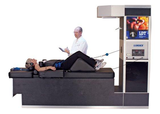 The Lordex Spinal Decompression Unit  comfortably tractions the spinal joint, decompressing the disk and reducing pain.