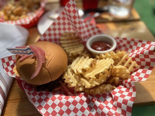 Chopped Brisket Sandwich with Waffle Fries