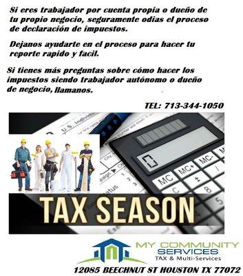 Trabajs por tu propia cuenta? ven nosotros te ayudamos en el procceso de tus taxes para que sea mas rapido y facil.