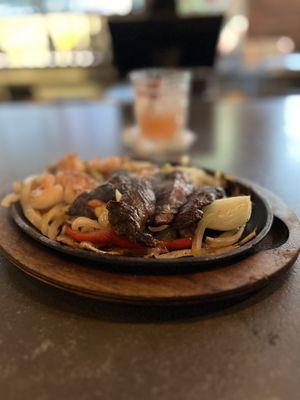 Steak and shrimp fajitas