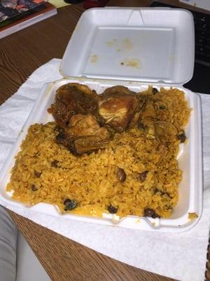 $6 plate. Chicken & yellow rice with peas