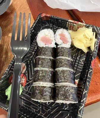 Tuna Roll. Fork pictured for size comparison.