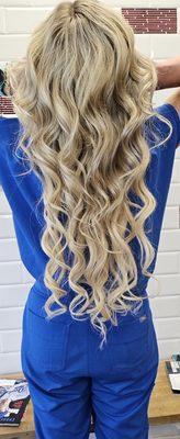 2 rows of invisible bead method extension placement jz style j tied wefts hair blonde extensions, color kora and maria.