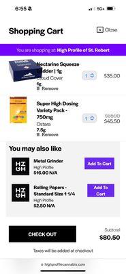 Before I click checkout this is what is in my cart. The prices and the discounts along with the total.