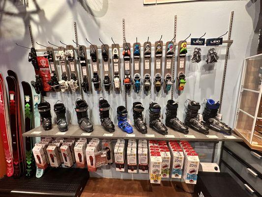 Salomon ski boots, Nordica ski boots, Marker ski bindings, Look Pivot ski bindings, Salomon ski bindings