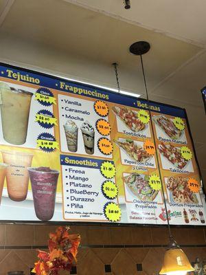 Menu Frappuccinos, Smoothies, Botanas