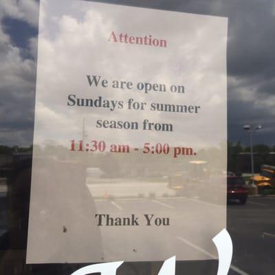 Today is Sunday May 29 at 1:30pm and they are closed.