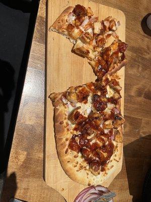 BBQ Chicken flatbread pizza - ample toppings and the chicken was super tasty!