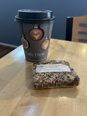 White choc mocha and a peanut butter oat bar