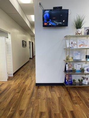 Waiting area. Hallway to patient rooms