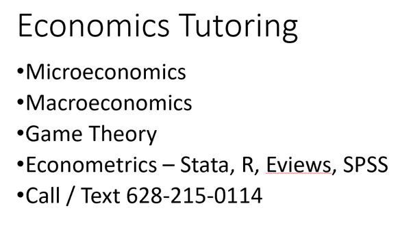 We offer economics tutoring up to graduate level.