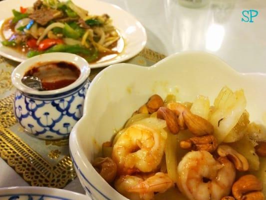 Ginger beef (left) and masaman curry (right).