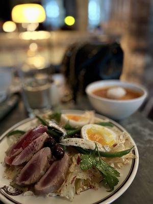 Nicoise salad and tomato soup