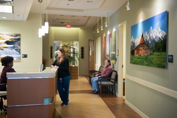 Waiting area outside exam rooms, Radiotherapy Clinics of Georgia - Snellville.