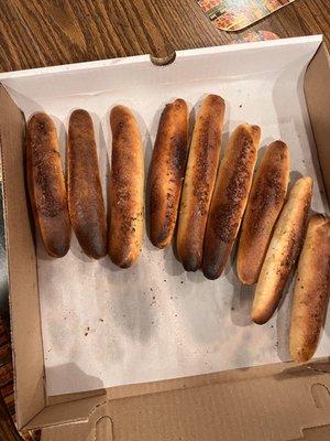 Burnt breadsticks