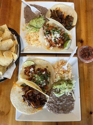 Taco plates with Al pastor and steak tacos