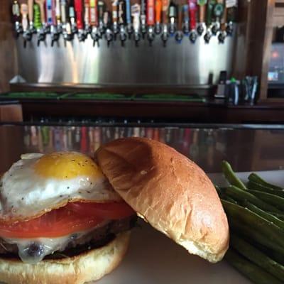 Black bean burger w/ fried egg and plenty of taps to choose from!