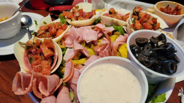 Antipasto Salad - Large, beautiful to look at, and even better in the tummy.  Sadly, the creamy salad dressing failed.