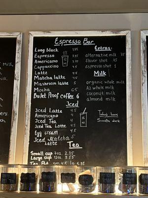 Menu - Espresso Bar / Iced drinks / Tea