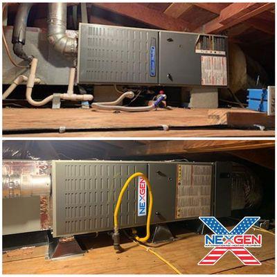 A new furnace in the attic of this Palm Desert home, more energy efficient than their previous heater!